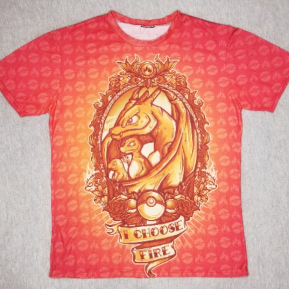 Pokemon Other - Pokemon "I Choose Fire" Charmander Charmeleon Charizard T-Shirt Mens Size Medium